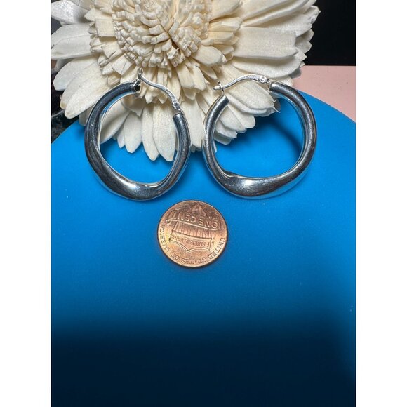 Sterling Wavey Hoop Earrings - Picture 1 of 3